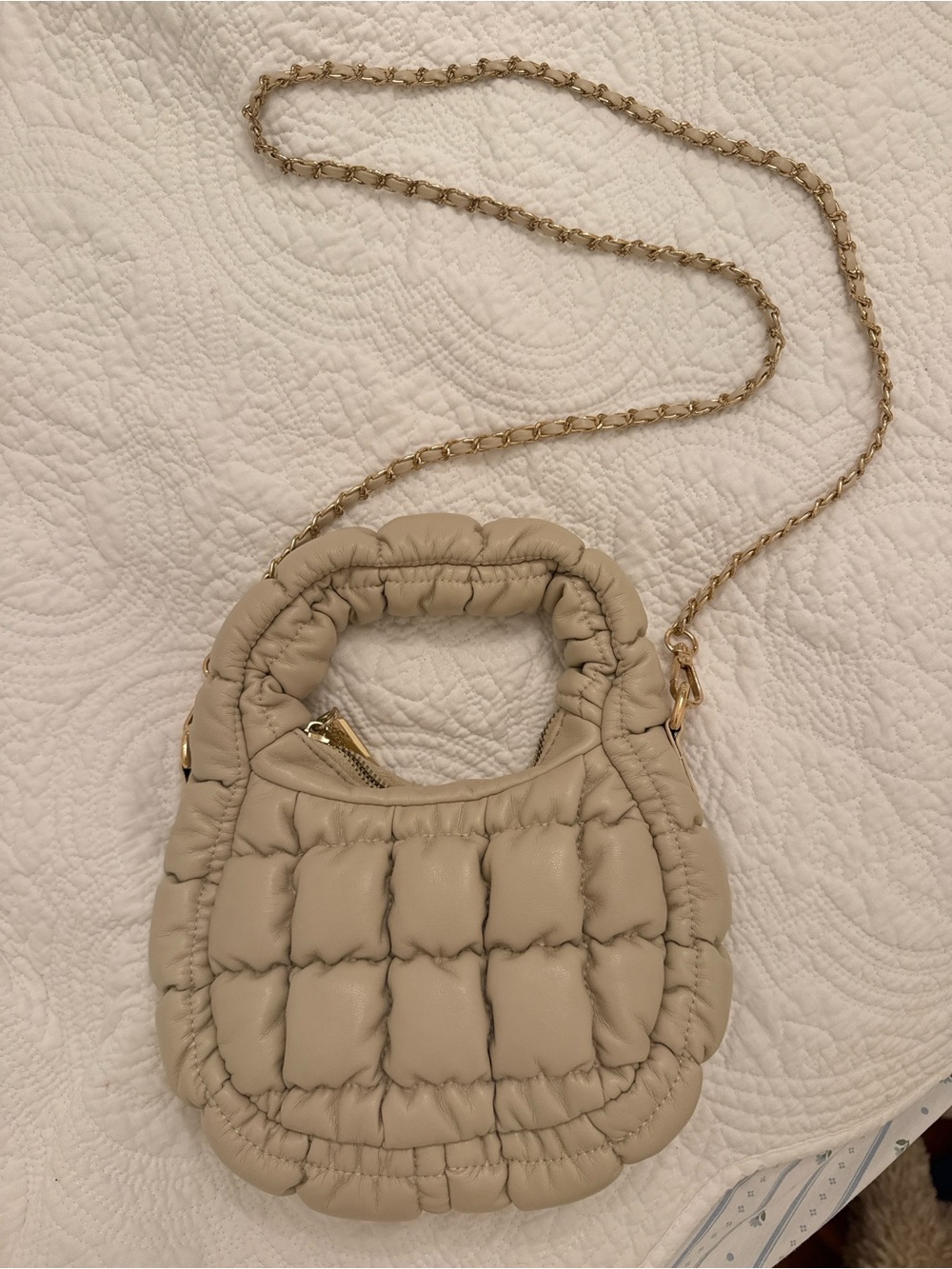 Expressions Cream Quilted Mini Bag with Gold Chain